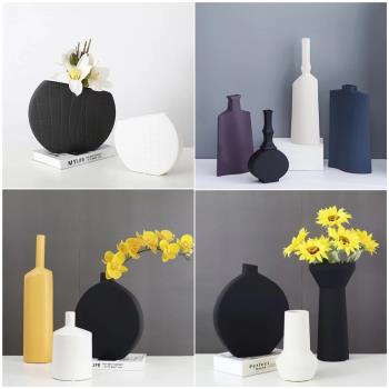 現代簡約家居客廳電視柜茶幾軟裝樣板房扁形拉絲條紋陶瓷裝飾花瓶