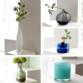 現代簡約個性小清新彩色玻璃花瓶高顏值床頭桌面水培擺件居家裝飾