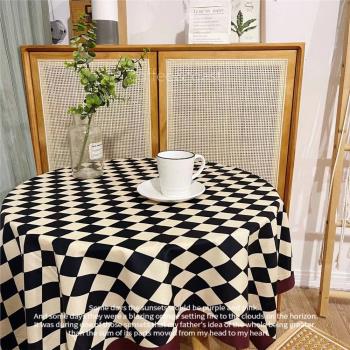 棋盤格桌布 輕奢高級感復古格子餐桌墊網紅臥室ins裝飾茶幾野餐布