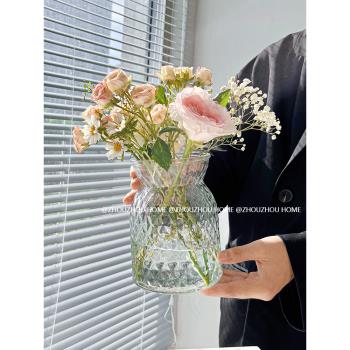 周周家輕奢花瓶透明復古客廳插花瓶水培高級感法式網紅裝飾玻璃瓶
