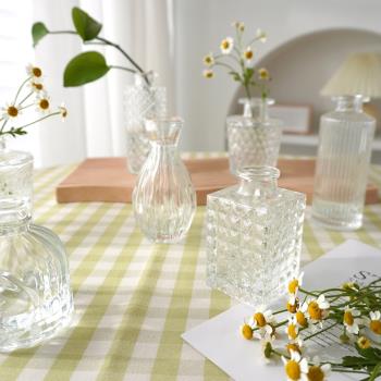 復古玻璃迷你小花瓶加仿真花 ins風透明水培桌面裝飾擺件客廳插花