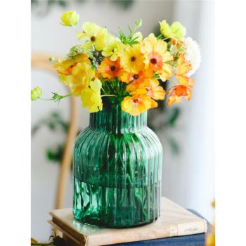 花時間《煙海》美式鄉村大口豎條紋圓形桌面水培植物鮮花玻璃花瓶