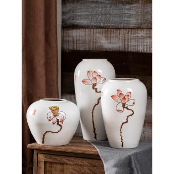 花瓶擺件客廳插花陶瓷花盆新中式干花花器景德鎮復古小陶罐裝飾品