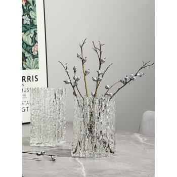 北歐冰川水培透明玻璃花瓶擺件輕奢風家用客廳餐桌插花玫瑰鮮花瓶