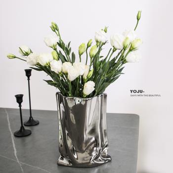 Yoju創意輕奢電鍍陶瓷花瓶高級感插花擺件簡約現代客廳裝飾干花器