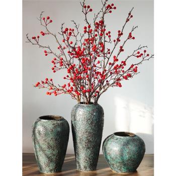景德鎮新中式禪意復古陶瓷粗陶干鮮花水養小花瓶客廳插花裝飾擺件
