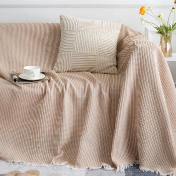 復古咖色沙發套罩棉麻通用型沙發沙發墊簡約布藝沙發巾通用