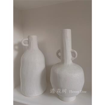 侘寂風極簡白色陶瓷花瓶擺件客廳插花干花裝飾桌面輕奢家居飾品