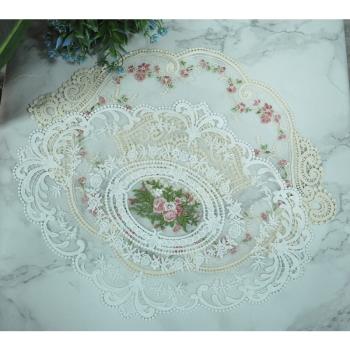 復古法式蕾絲桌墊ins繡花蕾絲桌布田園歐式床頭柜裝飾玫瑰花餐墊