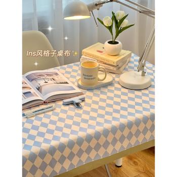 ins風桌面桌布復古棋盤格學生絨面桌墊撞色簡約書桌佈置格子布女