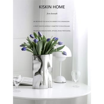 KisKin歐式輕奢不銹鋼花瓶擺件客廳插花現代簡約ins風裝飾品花器