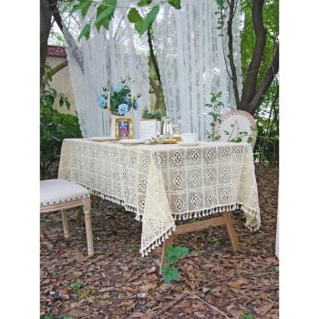 復古法式蕾絲桌布手工鉤織編織美式田園餐桌桌布書桌ins少女北歐
