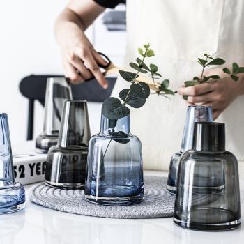 北歐極簡風燈塔型玻璃花瓶插花花器臺面水培花瓶灰調桌面擺件美器