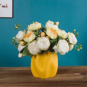餐桌花瓶矮款寬口大口徑客廳插花結婚花瓶擺件郁金香鮮花裝飾陶瓷