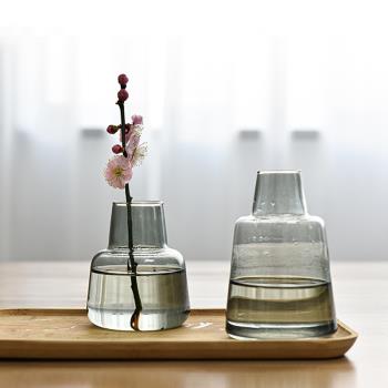 北歐ins煙灰色玻璃花瓶簡約創意透明香薰家居桌面擺件可水培花器