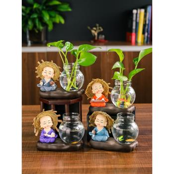 水培花盆器皿花瓶透明玻璃插花器客廳辦公桌小和尚裝飾品家居擺件