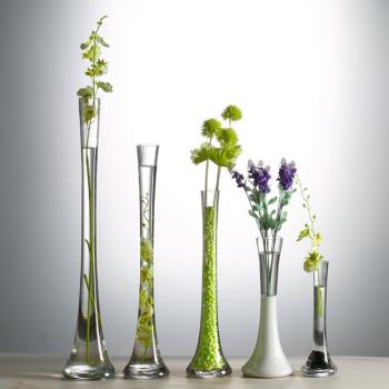 北歐透明細長頸小口玻璃花瓶家居飾品落地水培高款插花器桌面擺件