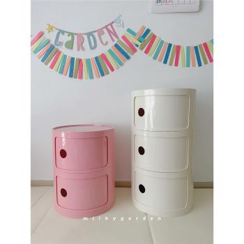 milkygarden中古風收納櫃小戶型圓形網紅ins多層彩色儲物櫃床頭櫃