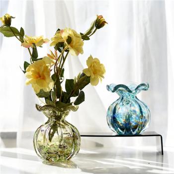 簡約時尚清新彩色點通透玻璃花瓶高顏值軟裝客廳桌面臺面裝飾擺件