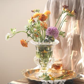 ins風法式高腳玻璃花瓶復古透明水晶創意水培插花居家羅馬風擺件