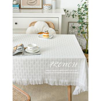 ins風桌布白色布藝餐桌布蕾絲茶幾蓋布輕奢高級感書桌臺布長方形