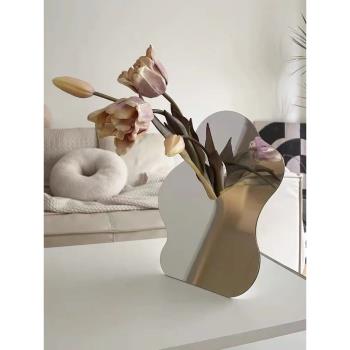 北歐鏡面亞克力創意花瓶干花花器簡約插花玄關客廳藝術裝飾擺件