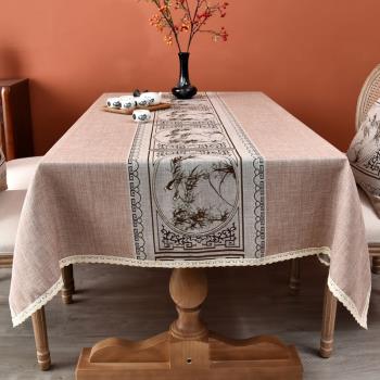 桌布中式風格正方形古典中國風禪意方桌高級感餐桌布棉麻茶幾臺布