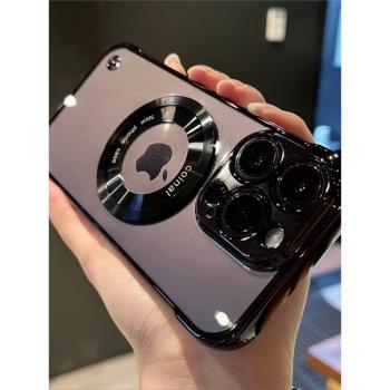 磁吸漏標適用蘋果14promax手機殼無邊框新款iPhone14Pro透明超薄plus全包防摔防塵高階感13pm男女簡約12硬i