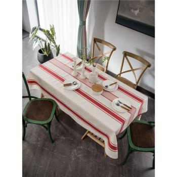 北歐ins色織棉麻簡約條紋桌布美式餐桌布茶幾布布藝長方形桌子墊