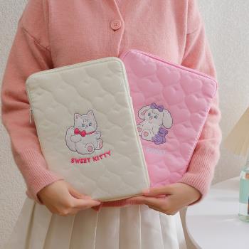 少女韓版絎縫卡通貓咪平板電腦包11寸ipad收納包學生平板內膽包
