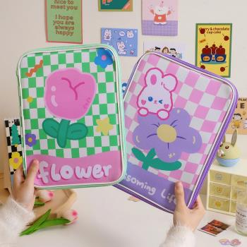 韓版卡通少女棋盤格ipad平板包收納包甜美可愛11寸平板電腦手拿包