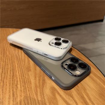 佳子秀黑白帶鏡頭膜適用蘋果14pro手機殼透明iphone13保護套情侶14promax全包邊13pro軟膠11簡約12直邊xs薄xr