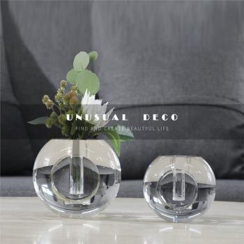 UNUSUAL DECO歐式輕奢圓形透明玻璃花器床頭櫃樣板間花插飾品擺件