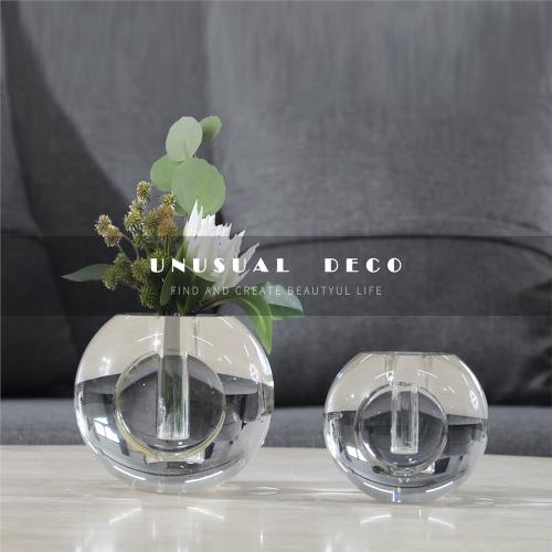 UNUSUAL DECO歐式輕奢圓形透明玻璃花器床頭柜樣板間花插飾品擺件