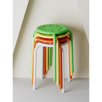 塑料圓凳子家用可疊放圓凳加厚餐桌高板凳客廳簡約現代摞疊小椅子