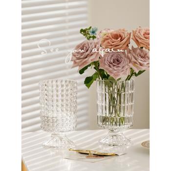 高級感簡約創意ins風透明花瓶玻璃插花水培鮮花花器客廳餐桌擺件