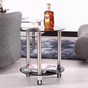 小茶幾簡約圓形可移動帶輪簡易日式鋼化玻璃陽臺桌子客廳迷你簡約