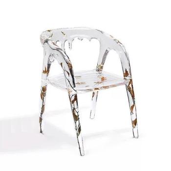 創意設計樹脂餐椅個性客廳家用北歐水晶樹枝透明扶手椅小紅書網紅