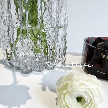 冰川玻璃花瓶擺件 ins風現代花器 水培北歐寬口徑裝飾品客廳臥室