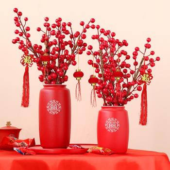 陶瓷福桶花瓶中式現代簡約客廳臺面喜慶插花器創意擺件家居裝飾品