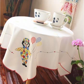 歐式刺繡桌布空調床頭柜蓋布兒童卡通動漫乳白色小圓桌長方茶幾布