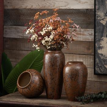 景德鎮復古陶瓷小花瓶桌面粗陶插花臥室裝飾中式客廳辦公室擺件品