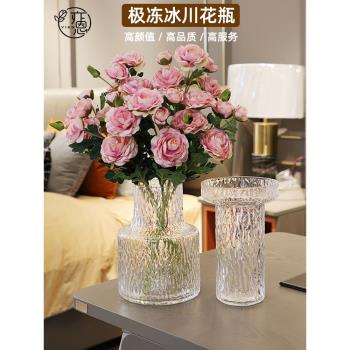 簡約輕奢ins透明玻璃花瓶擺件北歐風客廳創意極凍鮮花網紅插花器