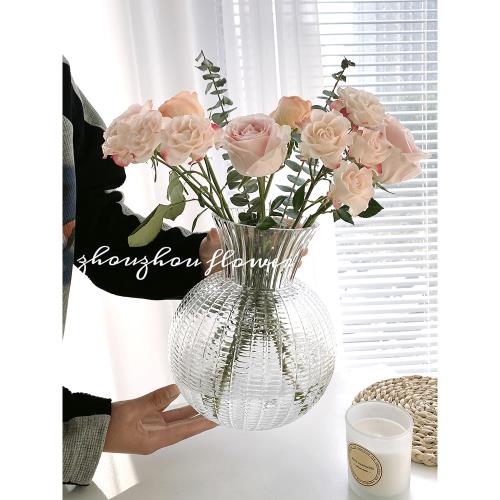 歐式現代簡約高級感玻璃花瓶客廳鮮花透明插花水養ins風居家擺件