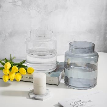 現代簡約ins水培透明玻璃花瓶擺件客廳插花輕奢北歐風格水養鮮花