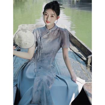 新中式國風改良旗袍吊帶連衣裙女年輕款禪意清冷感裙子高端氣質夏