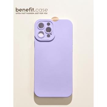 Benefit簡約純色高級紫天使眼14promax適用蘋果13promax手機殼iphone12全包防摔11新xsmax液態xr硅膠8plus7女