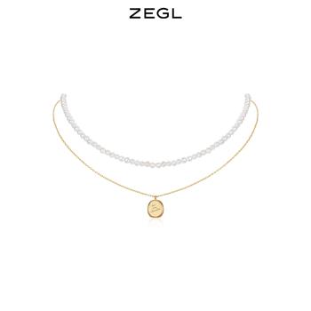 ZEGL雙層疊戴項鏈女配飾淡水珍珠