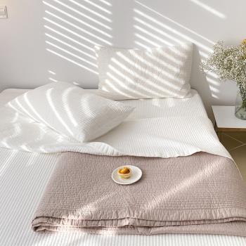 在耳邊韓國簡約床蓋三件套純棉全棉絎縫夾棉純色床單夏涼被空調被