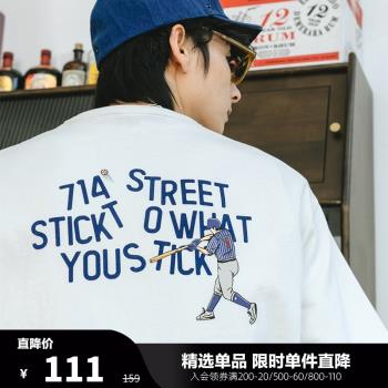 714street日系復古短袖t恤男潮牌夏季寬松趣味印花體恤張藝興同款